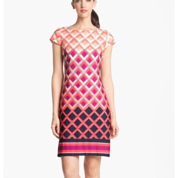 Eliza J Pink Ombre Diamond Shift Stretch Dress 4 S Small Short Cap Sleeve - Picture 1 of 10